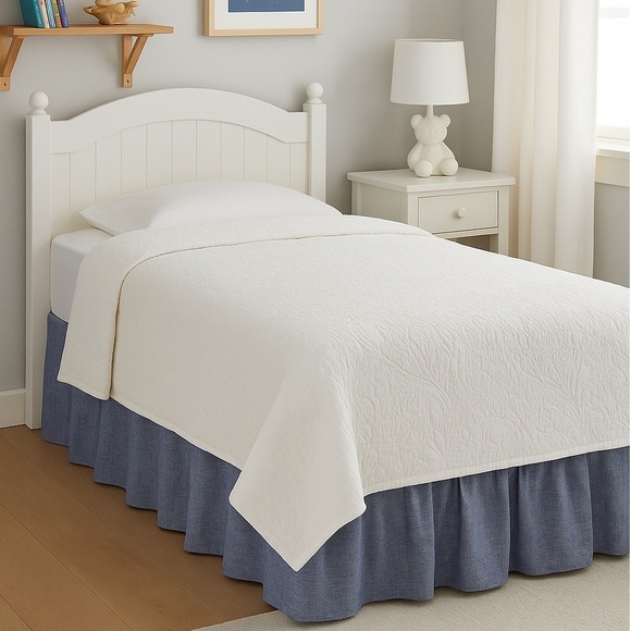 Pottery Barn Kids Blue Chambray 100% Linen Cotton Bed Skirt Panel One Size 52x28 - Picture 1 of 7